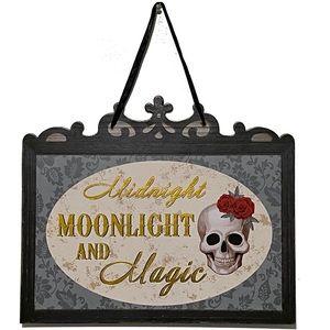 NU Halloween Midnight moonlight and Magic Halloween decor skull sign plaque